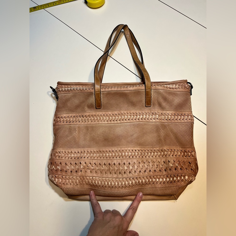 Altar’d State light brown woven faux leather shoulder bag